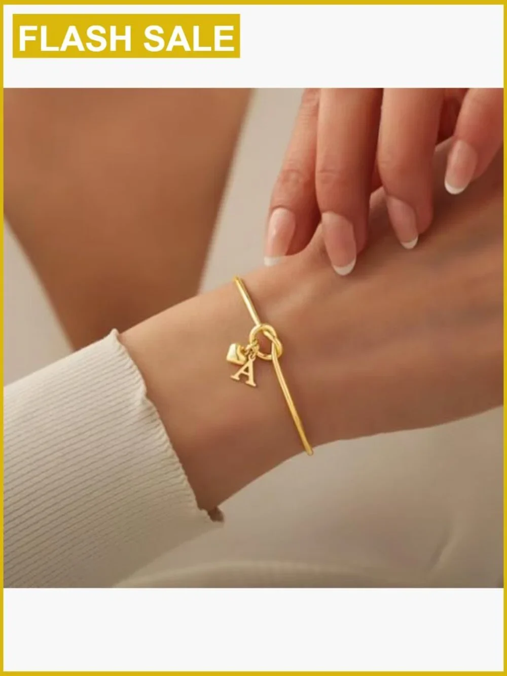 Knot Initial Charm Bracelets 14k Gold Plated Dainty Adjustable Heart